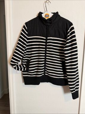 LOFT Black and White Striped Kids Zip Front Jacket